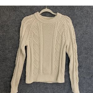 L.L. Bean Signature Sweater Women's Medium Beige Cable Knit Cotton Pullover